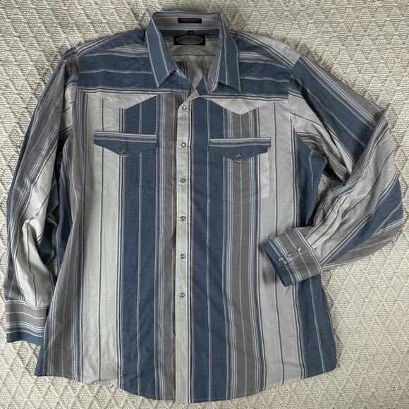 Canyon Guide Outfitters Pearl Snap Western Shirt 2XL Blue Gray Striped Long Slv - Picture 1 of 7